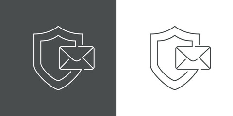 Correo electrónico seguro. Icono plano lineal escudo con sobre en fondo gris y fondo blanco © teracreonte