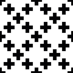 Abstract seamless pattern background. Mosaic of black geometric crosses with white outline. Vector illustration