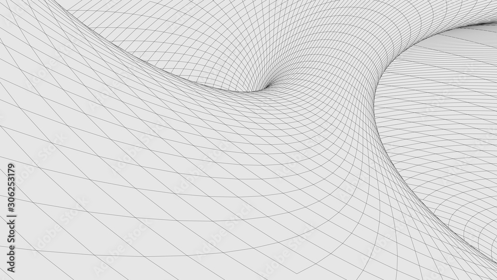 Poster vortex. vector perspective curved grid. wireframe abstract tunnel. 3d vector wormhole with a mesh st