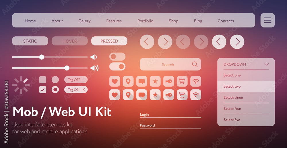 Poster ui ux user interface template for web and applications on colorful orange background