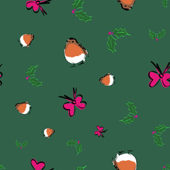 christmas robin decorations seamless repeat pattern