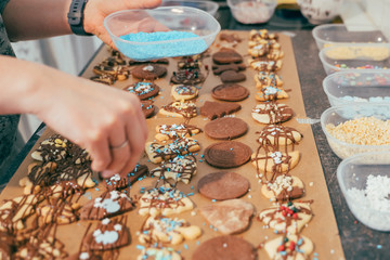 In der Weihnachtsbäckerei werden Plätzchen werden Bunt dekoriert  (Moody)