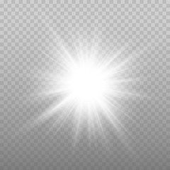 Star explosion vector illustration, glowing sun. Sunshine isolated on transparent background.