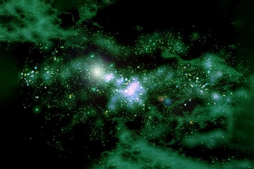 Deep space. Green Nebula. Elements of this image were furnished by NASA.