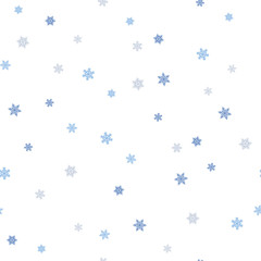 The seamless winter pattern with blue snowflakes on a white background. Vector.