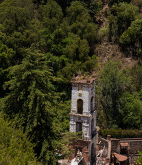 Obraz premium Tower of the Hacienda of Santa María Regla, in Huasca Mexican Town , Top view