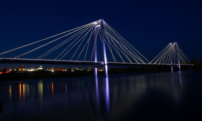 Fototapeta na wymiar glowing bridge over the river in the night city