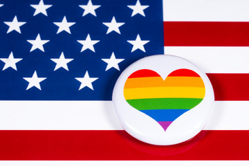 Naklejka premium LGBTQ Rainbow Heart and the USA Flag