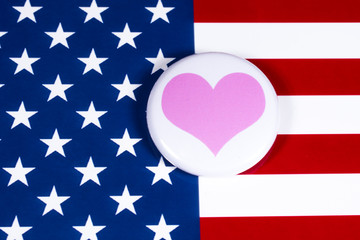 Pink Heart Symbol and the USA Flag