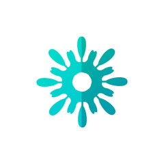 Paper carved blue snowflake isolated on white.