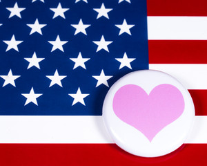 Pink Heart Symbol and the USA Flag