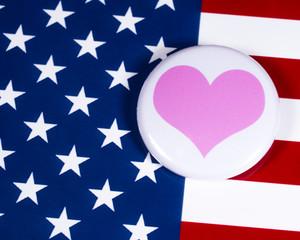 Pink Heart Symbol and the USA Flag