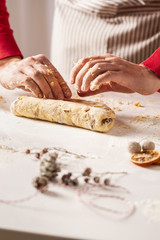 Baking a tradinional german fruit cake stollen. Christmas stollen