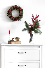 Christmas background. Scandinavian Christmas home decorations.