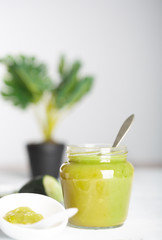 Fototapeta premium A delicious healthy breakfast with homemade cucumber jam and its ingredients