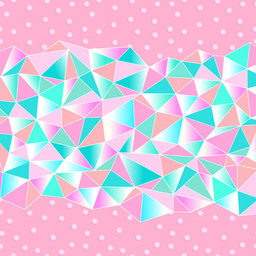 Cute background for a princess with crystals. Multicolored triangles girly pattern. Vector