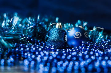 Christmas decor toys, decorations, blue balls.