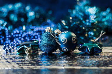 Christmas toys for Christmas tree, balls, stars.