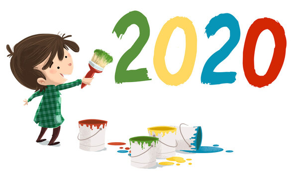 little boy painting the new year 2020