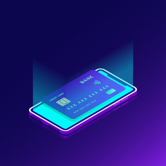 smart card in the smart phone display contactless payment concept vector illustration