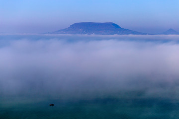 View of the foggy Balaton from Fonyod