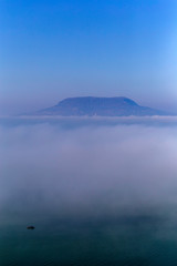 Naklejka premium View of the foggy Balaton from Fonyod