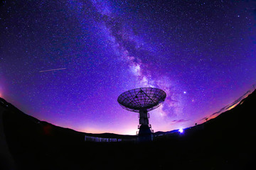 Radio telescopes and the Milky Way at night