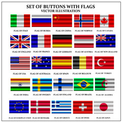 Set of banners with flags. Colorful illustration with flags of the world for web design. Flags banners with beautiful bends. Vector Illustration with white background.