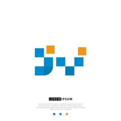 JV J V Logo Monogram with Blue and yellow Colors. modern letter logo design	