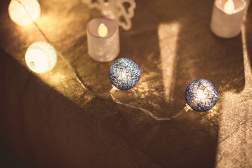 Round shaped lanterns and vintage floor candles for vintage celebrations Happy atmosphere