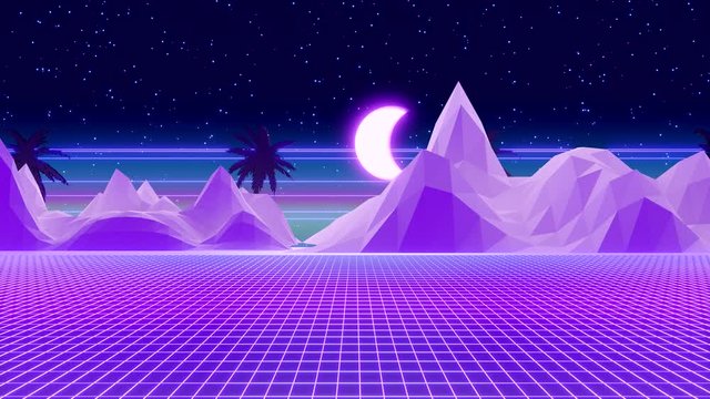 Seamless Tropical Synthwave Video (Night Version) 4k Video,3D Rendering