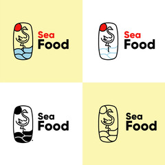 set of logo template for sea food restaurant silhoutte crane