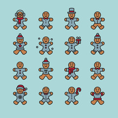 Gingerbread Man Vector Illustration Icon Set