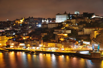 View of Porto city in the Night over Douro river