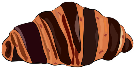 Croissant with chocolate isolated on the white background. Traditional french baked goods. Bake product for lunch, breakfast.