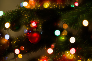 Christmas colored lights on the tree