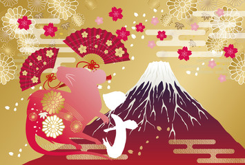 子年 年 年賀状 新年 年賀はがき ねずみ 桜 Background Wall Mural Backgrou Okaka08