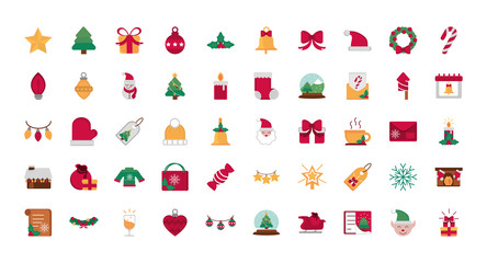 celebration decoration happy christmas icons collection