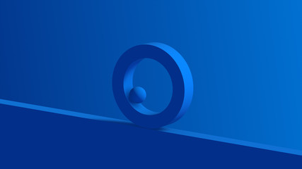 Blue ring and sphere. Monochrome composition, 3d render.