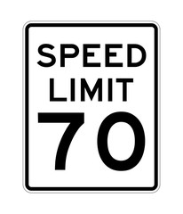 Speed limit 70 road sign in USA