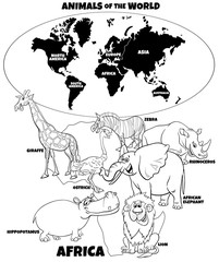 educational illustration of African animals color book