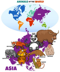educational illustration of cartoon Asian animals