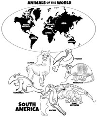 educational illustration of South American animals color book