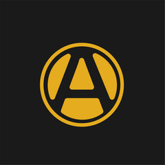 letter A logo with gold lines and circle