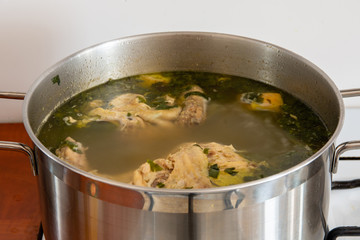 Broth pot put on gas. Very healthy food