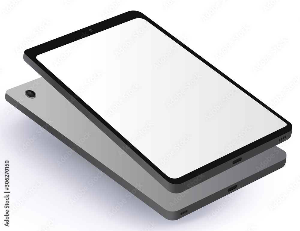 Wall mural tablet computer front and back side view. vector illustration with blank screen.