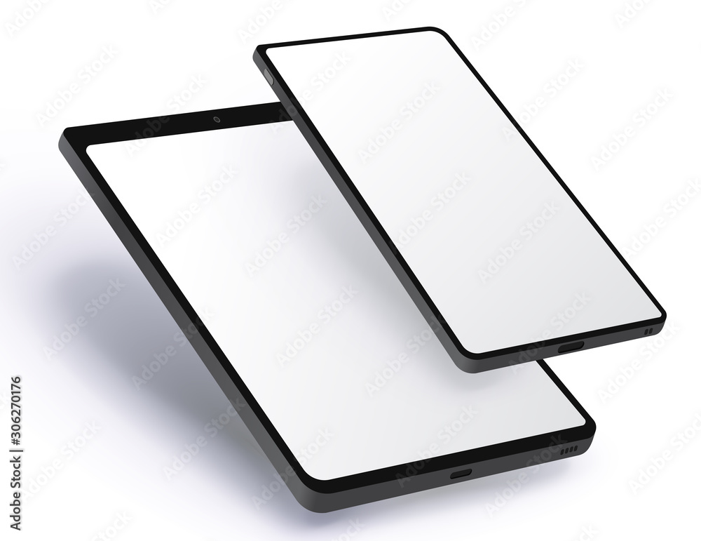 Sticker tablet computer and mobile phone vector illustration with blank screen.