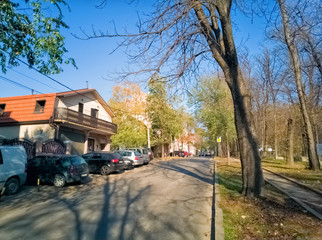 Grcica Milenka, Sumice, Vozdovac, Belgrade, Serbia -  november 25th, 2019: street view with houses and trees