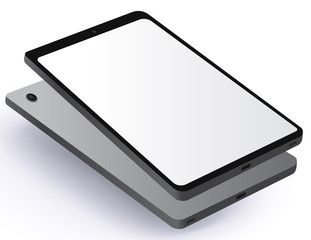 Tablet Computer Front and Back Side View. Vector Illustration With Blank Screen.