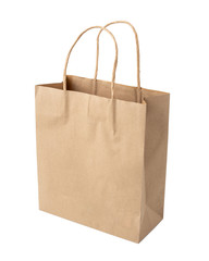 Brown shopping bag with handles Isolated on white background.